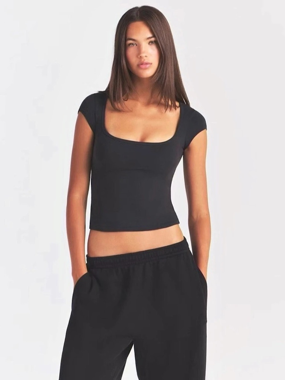 Skims Cotton Jersy Scoop Neck T-Shirt Onyx